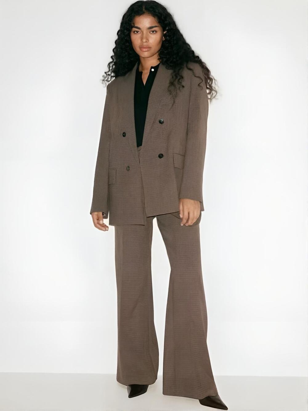 NWT Mango Brown Houndstooth Wide Leg Suit Trousers M